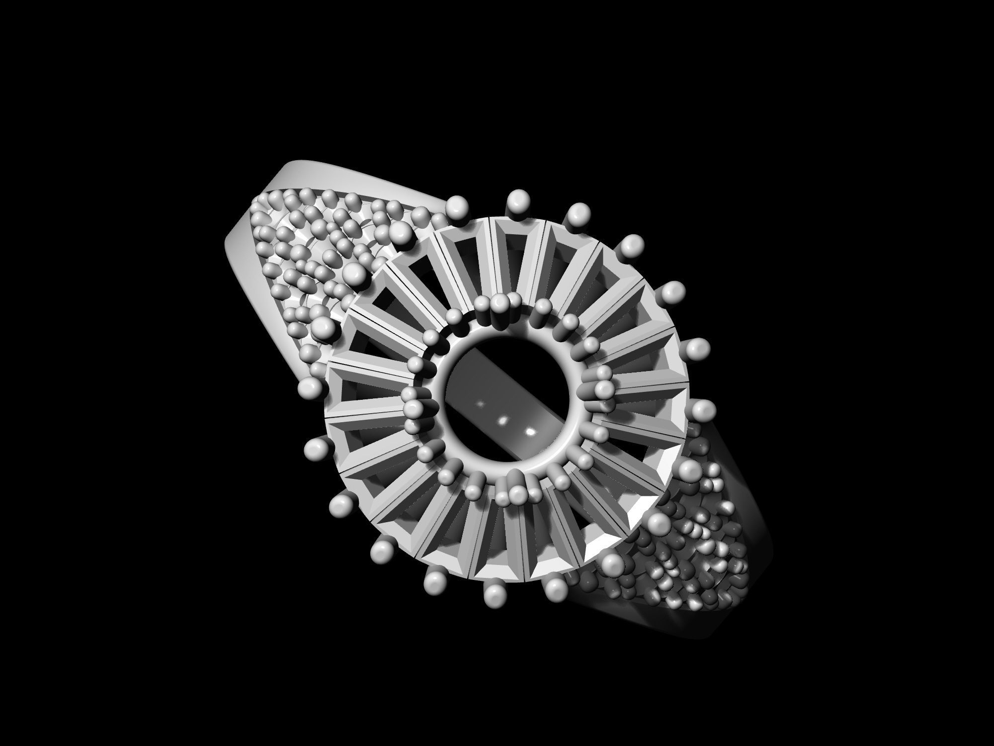 Ring With Halo of Baguette Fancy stones 3D print model_6