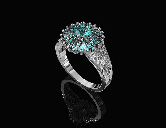 Ring With Halo of Baguette Fancy stones 3D print model
