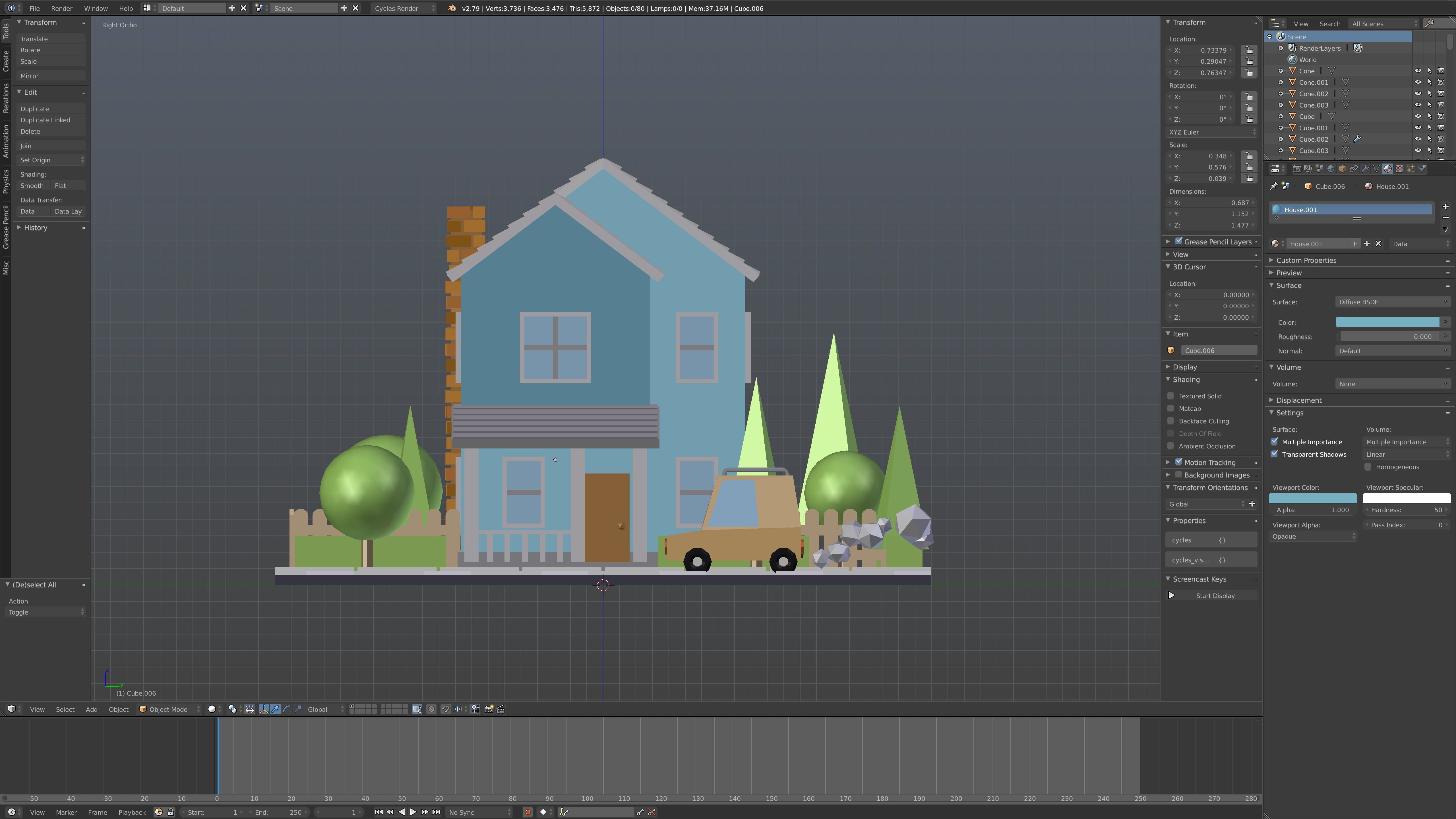 Low Poly House with car on road Low-poly 3D model_5
