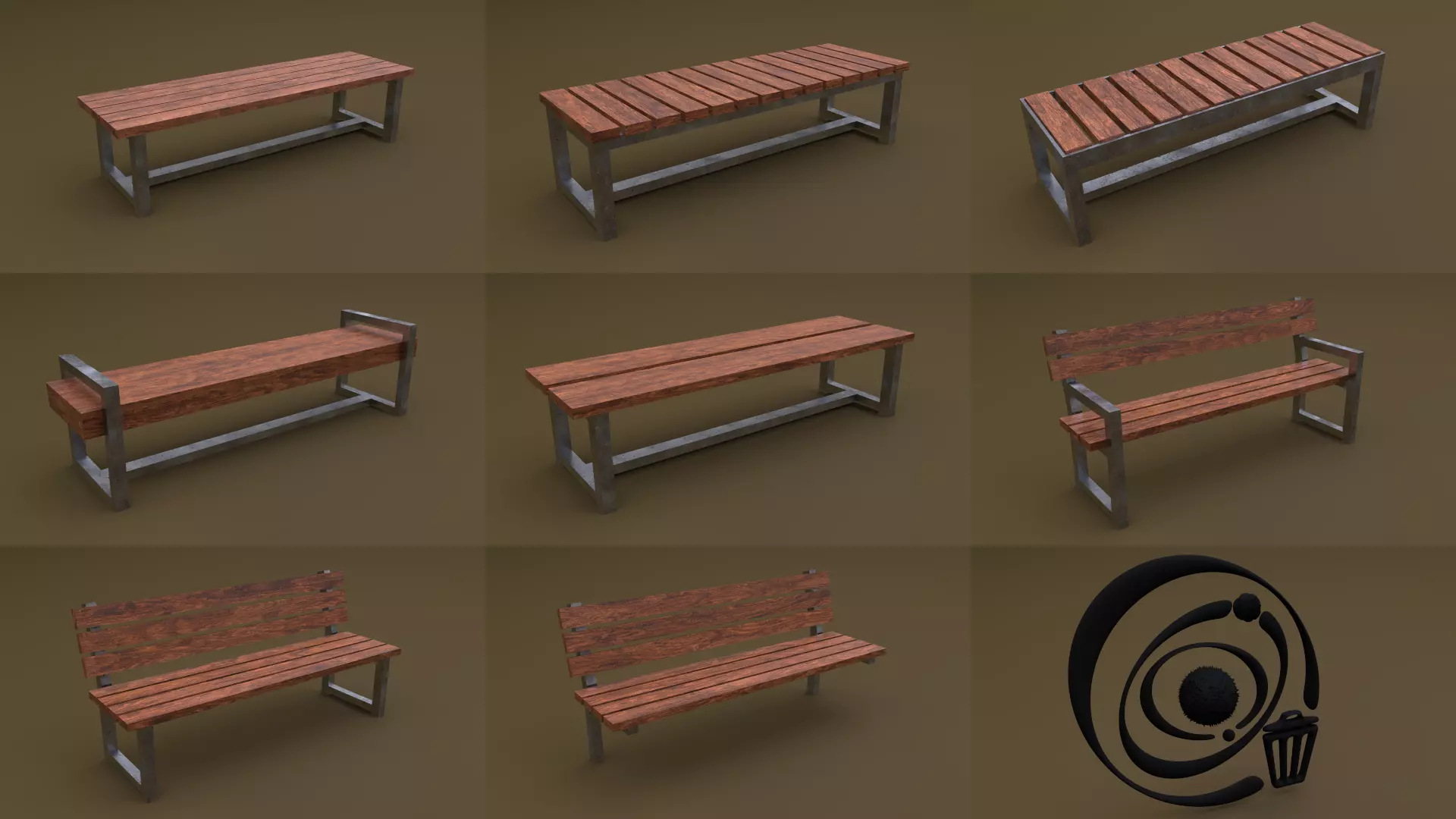 Bench Set 8M1T 03 Low-poly 3D model_0