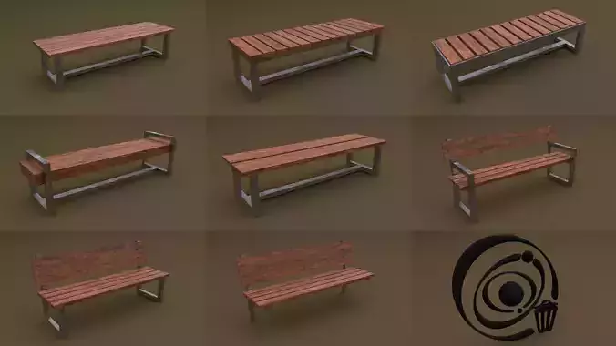 Bench Set 8M1T 03 Low-poly 3D model