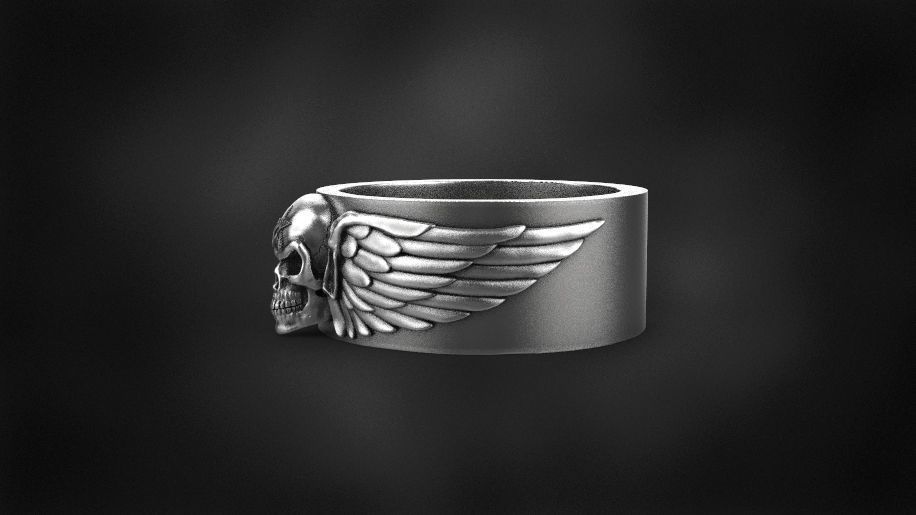 five pointed star skull wing ring for  3D print model  3D print model_5