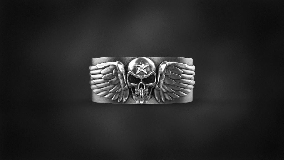 five pointed star skull wing ring for  3D print model  3D print model_3