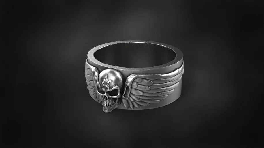 five pointed star skull wing ring for  3D print model  3D print model_0