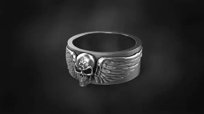 five pointed star skull wing ring for  3D print model 