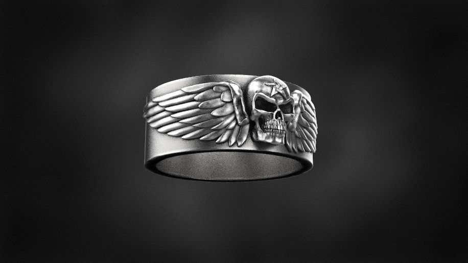 five pointed star skull wing ring for  3D print model  3D print model_2