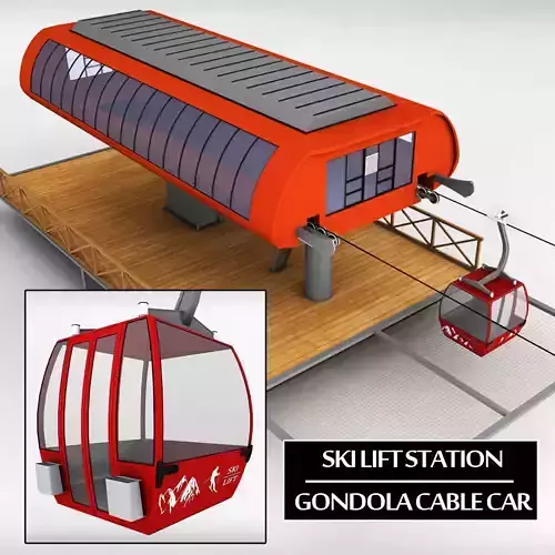 Ski lift station gondola cable car 3D model