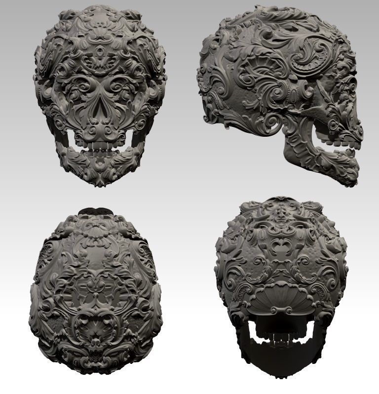 Carved pattern human man SKULL high detailed  3D print model_8