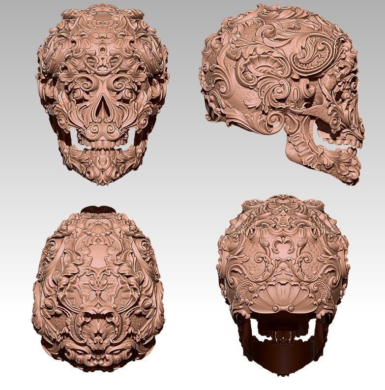 Carved pattern human man SKULL high detailed  3D print model_7