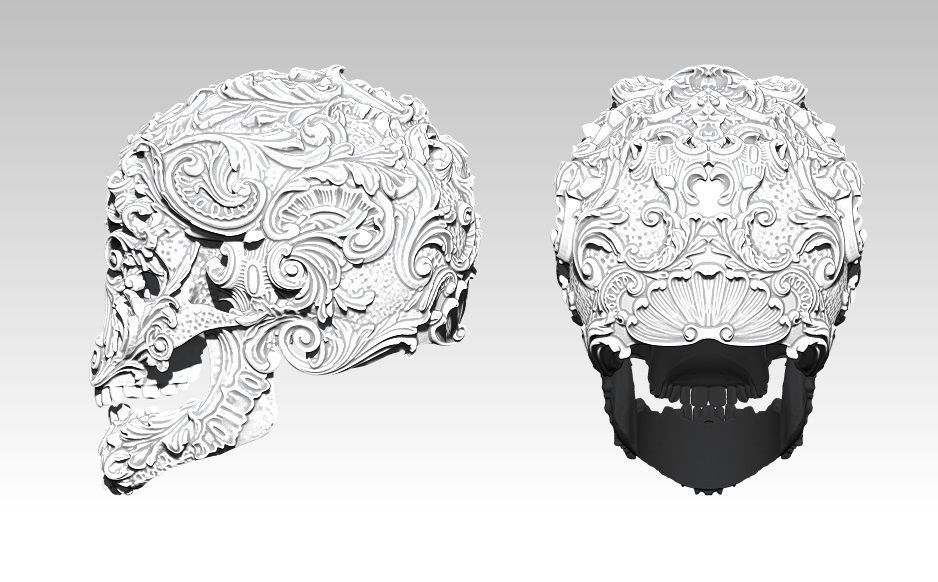 Carved pattern human man SKULL high detailed  3D print model_1
