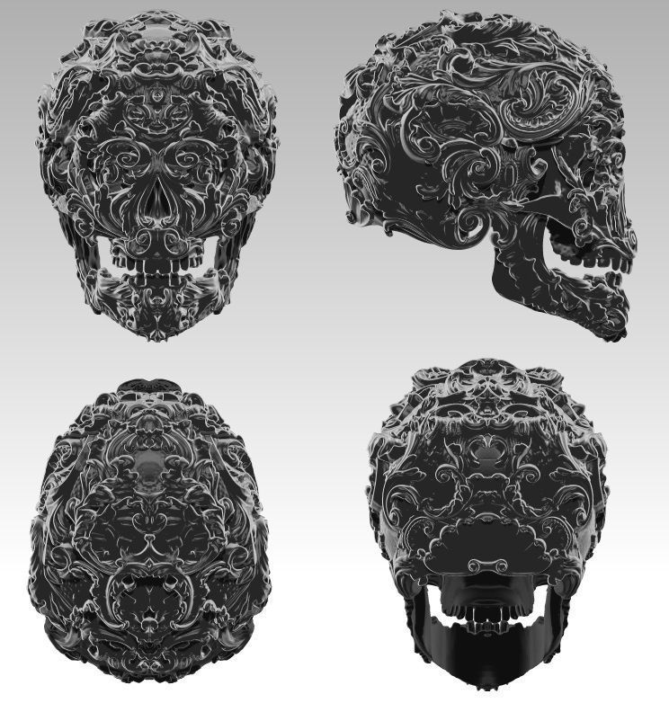 Carved pattern human man SKULL high detailed  3D print model_9