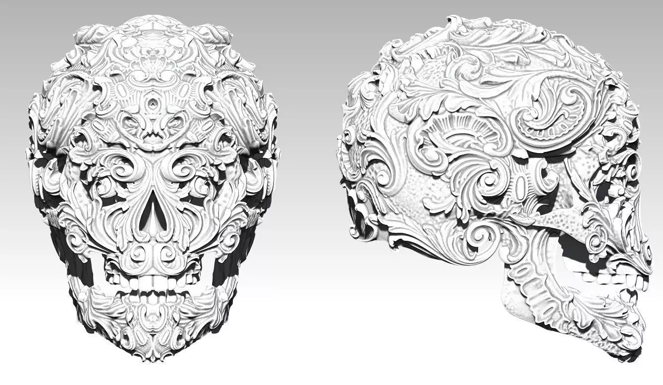 Carved pattern human man SKULL high detailed  3D print model_0
