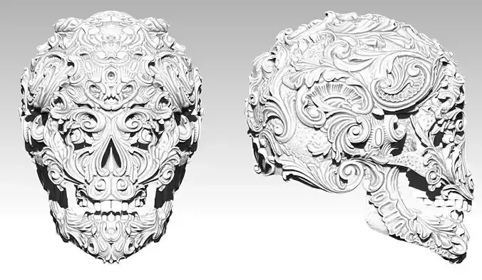 Carved pattern human man SKULL high detailed 