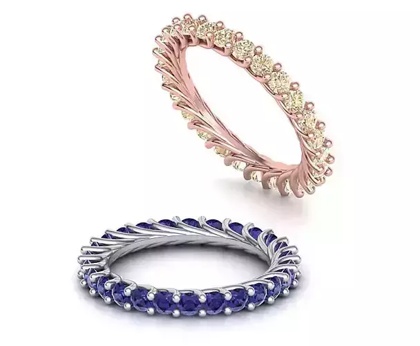 Diamond Eternity band ring many finger sizes Printable 3dmodel