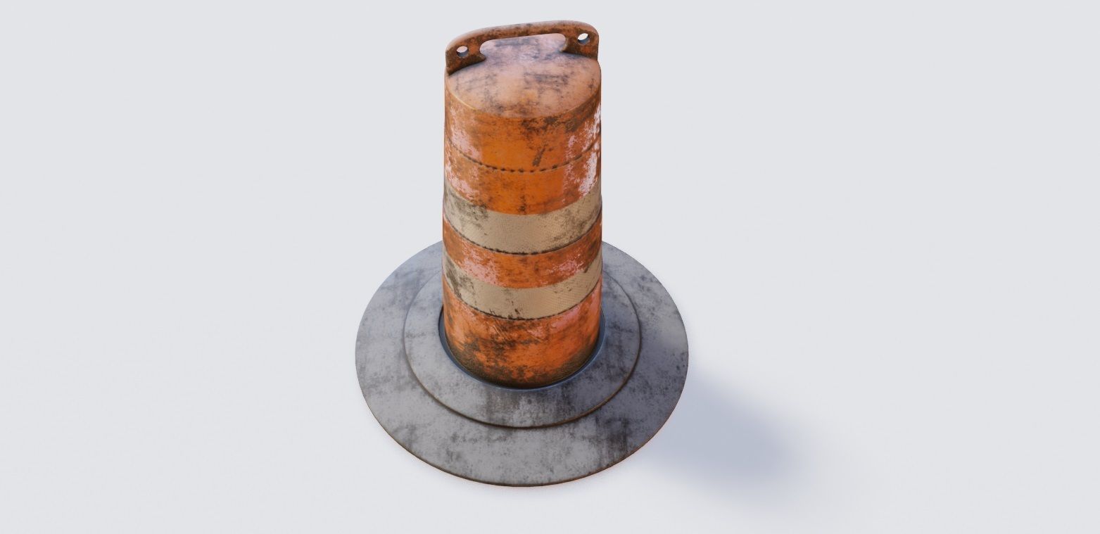 dirty lowpoly traffic Barrel Barricade with pbr textures Low-poly 3D model_1