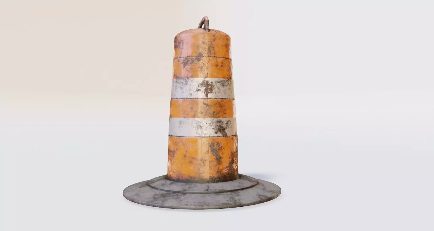 dirty lowpoly traffic Barrel Barricade with pbr textures Low-poly 3D model_0