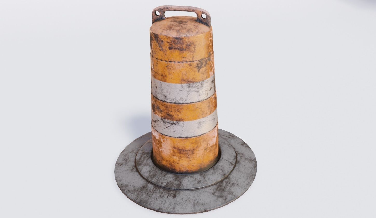 dirty lowpoly traffic Barrel Barricade with pbr textures Low-poly 3D model_7