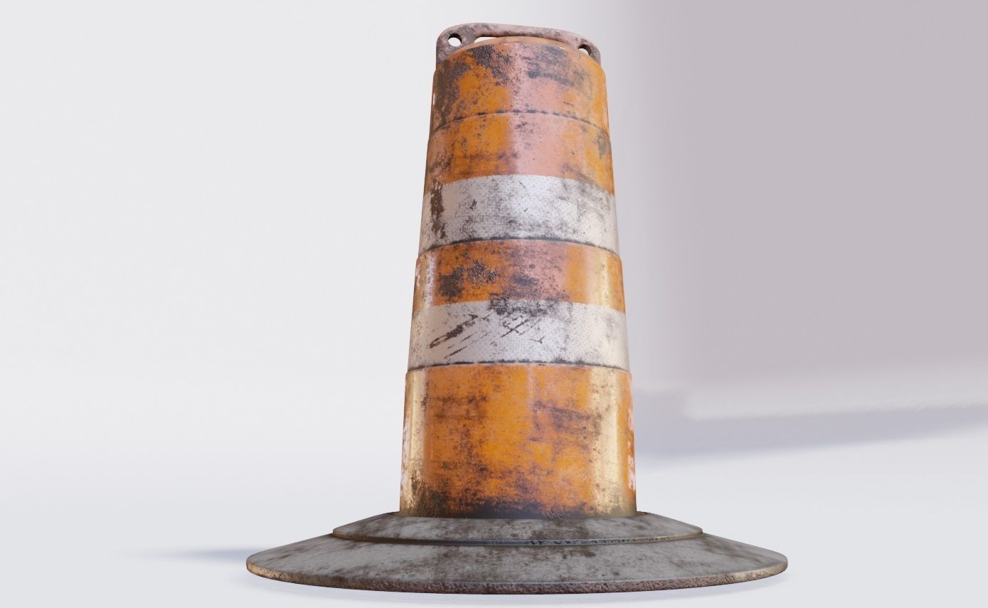 dirty lowpoly traffic Barrel Barricade with pbr textures Low-poly 3D model_2