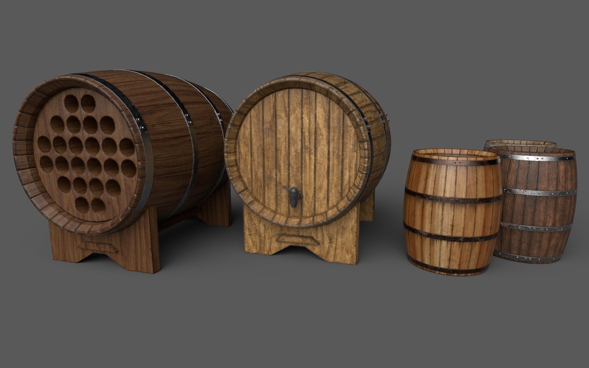 Old Decorative Wine Barrels PBR Low-poly 3D model_19