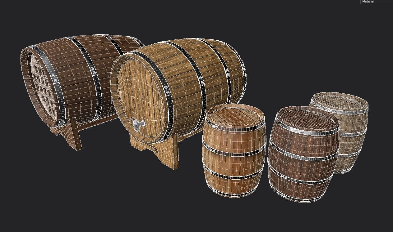 Old Decorative Wine Barrels PBR Low-poly 3D model_2