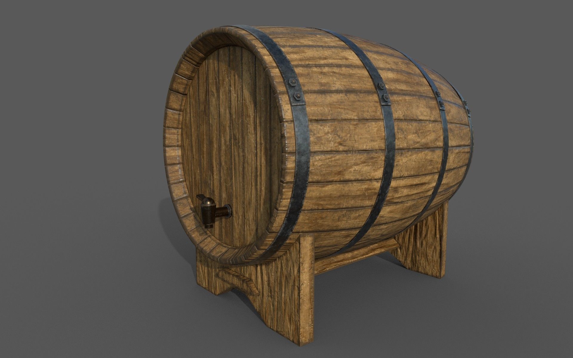 Old Decorative Wine Barrels PBR Low-poly 3D model_14