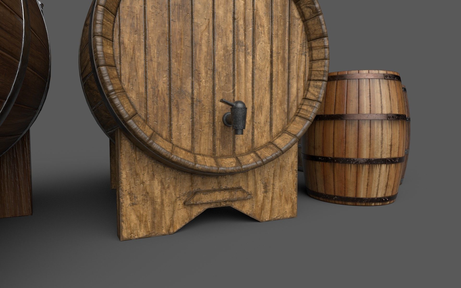Old Decorative Wine Barrels PBR Low-poly 3D model_25