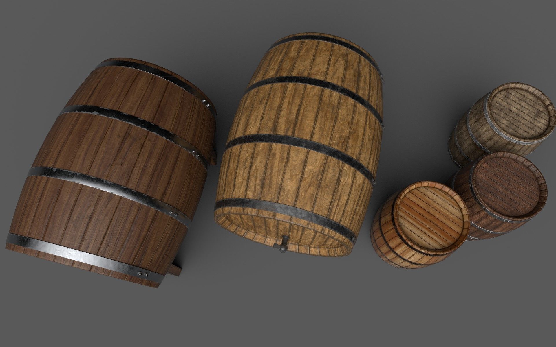 Old Decorative Wine Barrels PBR Low-poly 3D model_1