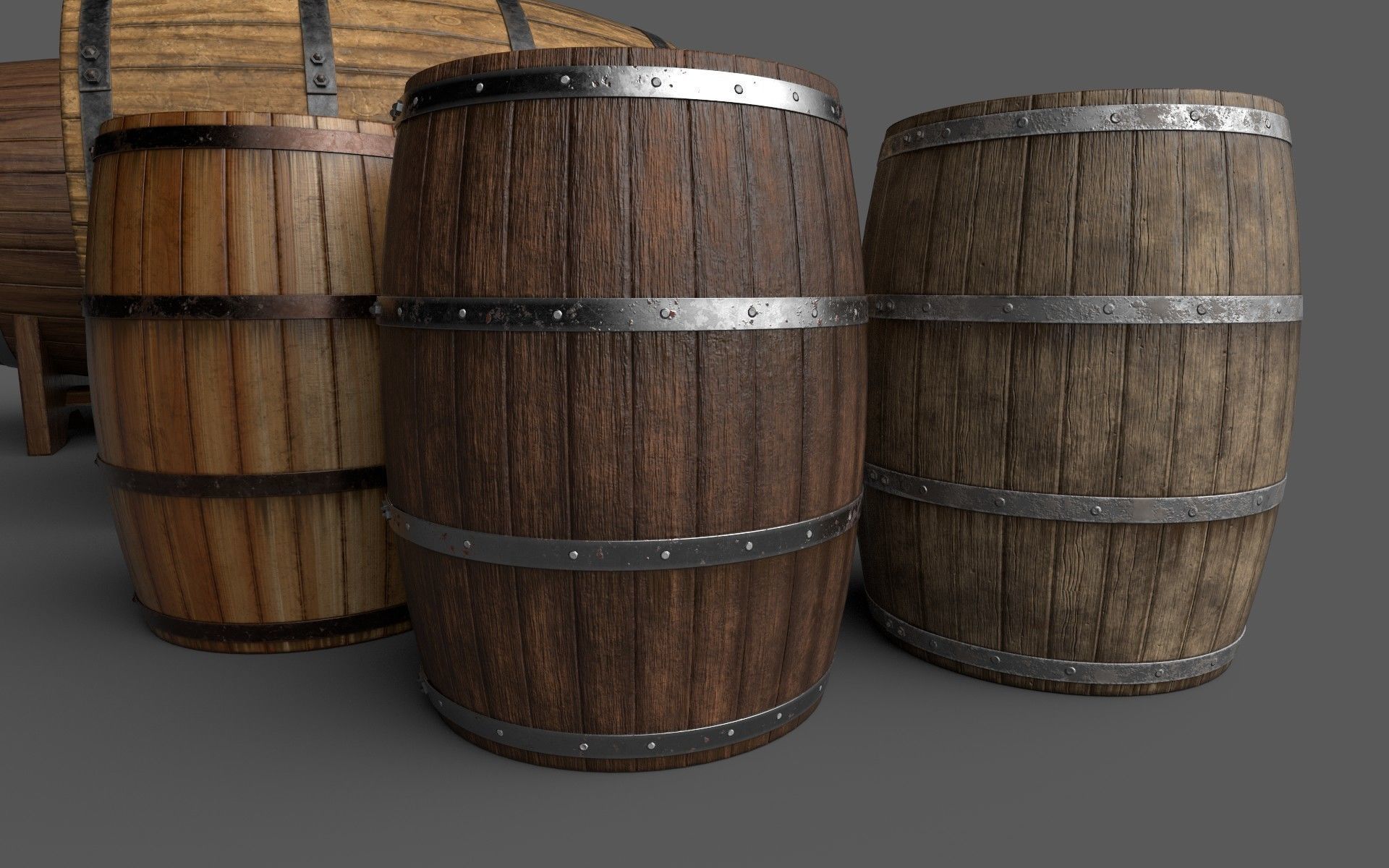 Old Decorative Wine Barrels PBR Low-poly 3D model_24