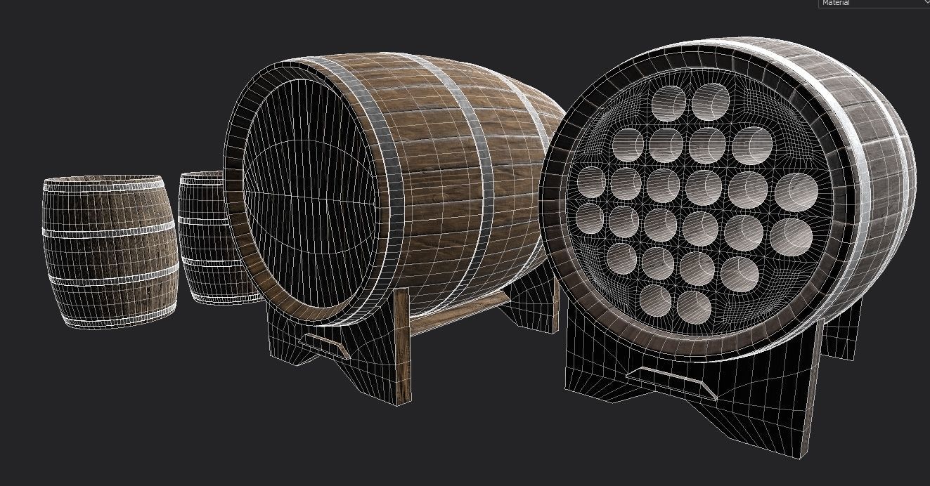 Old Decorative Wine Barrels PBR Low-poly 3D model_4