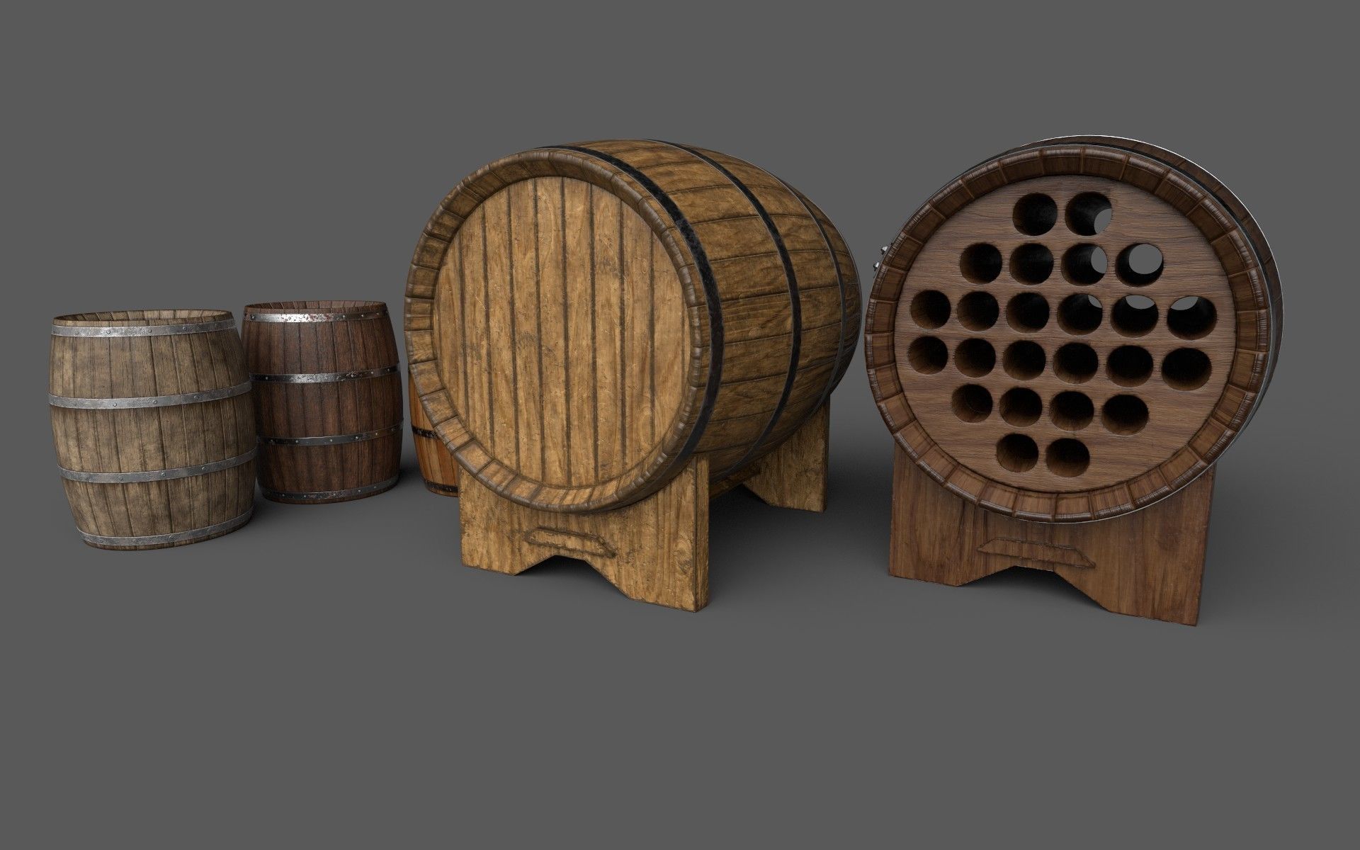 Old Decorative Wine Barrels PBR Low-poly 3D model_20