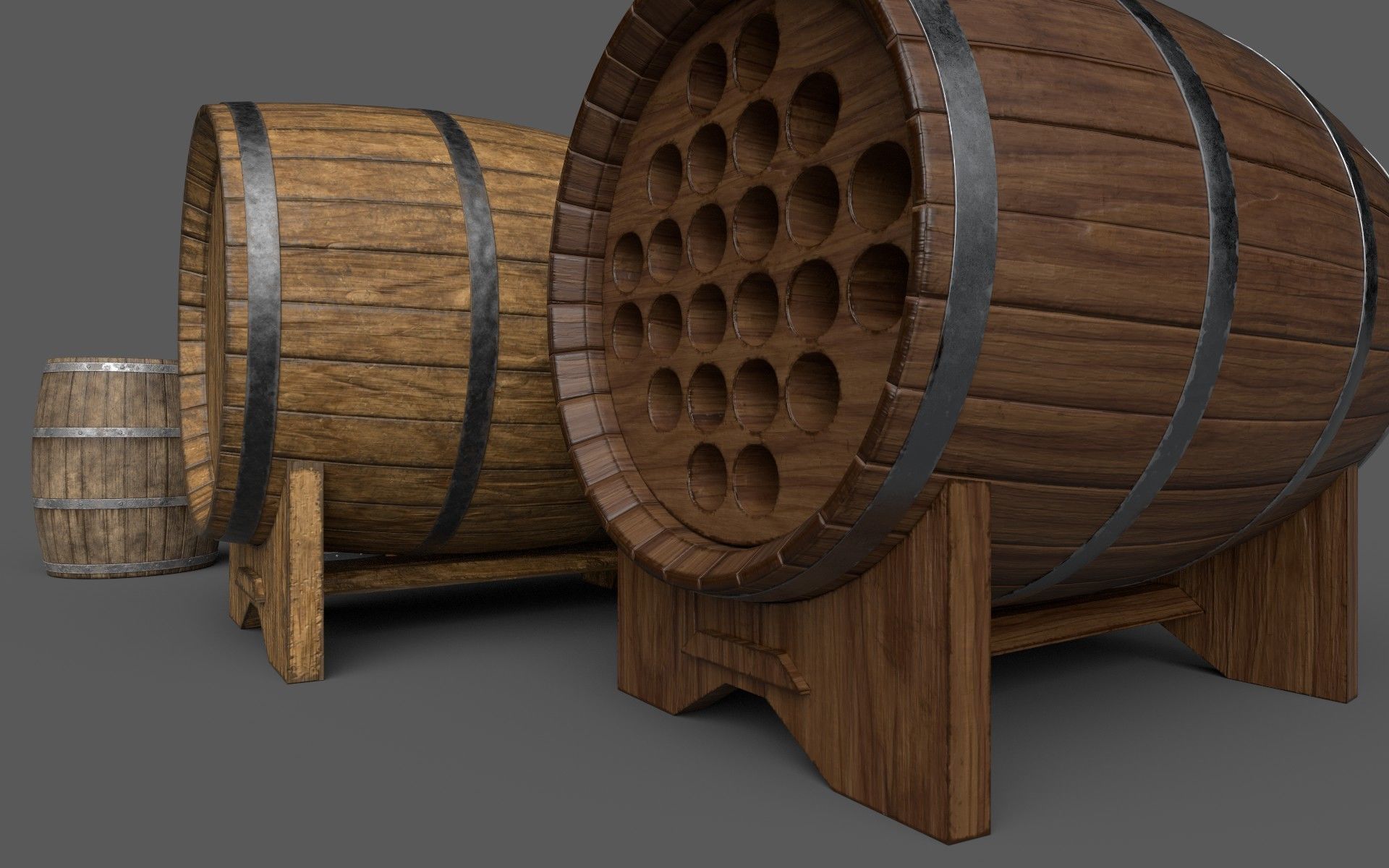 Old Decorative Wine Barrels PBR Low-poly 3D model_18