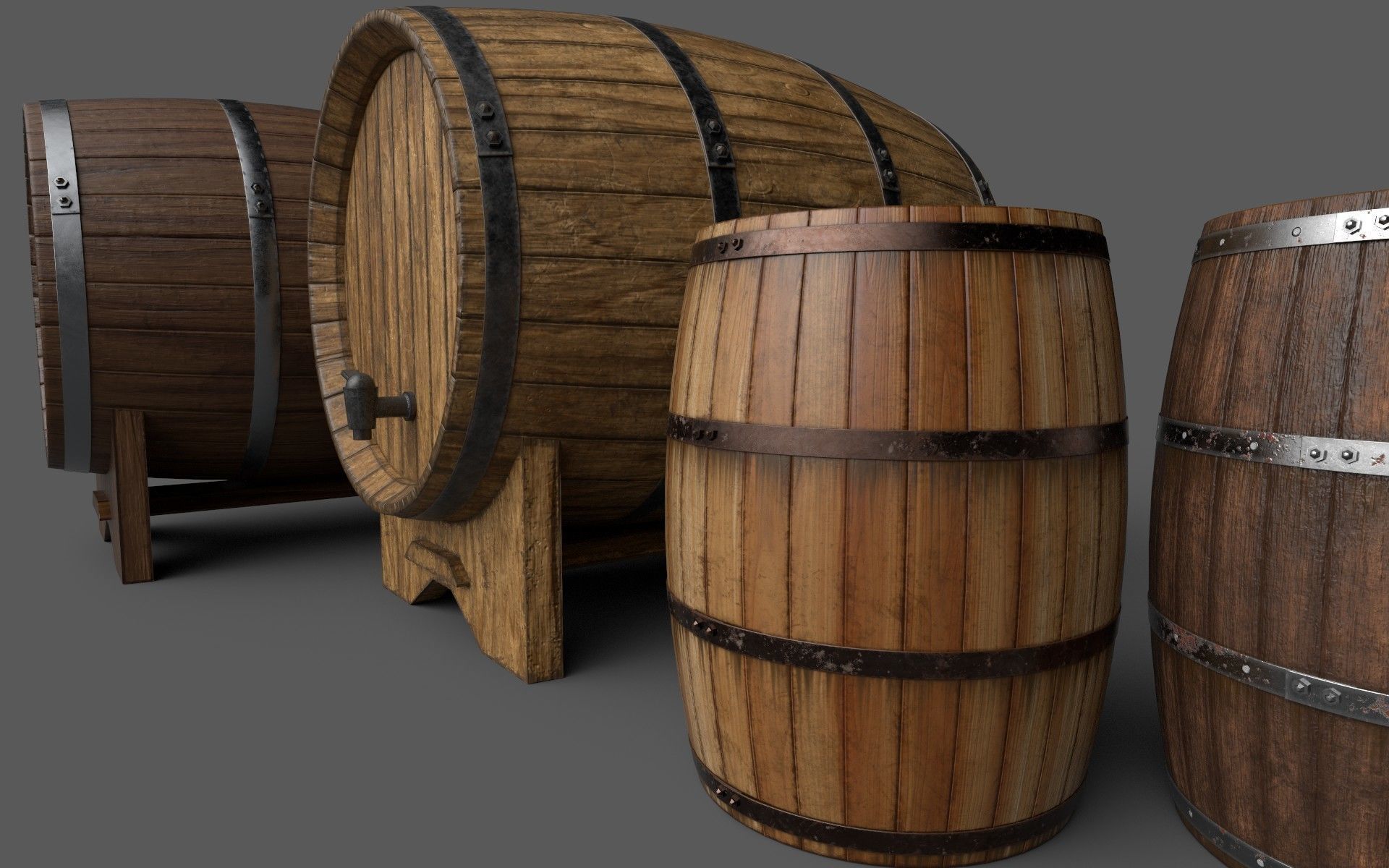 Old Decorative Wine Barrels PBR Low-poly 3D model_21