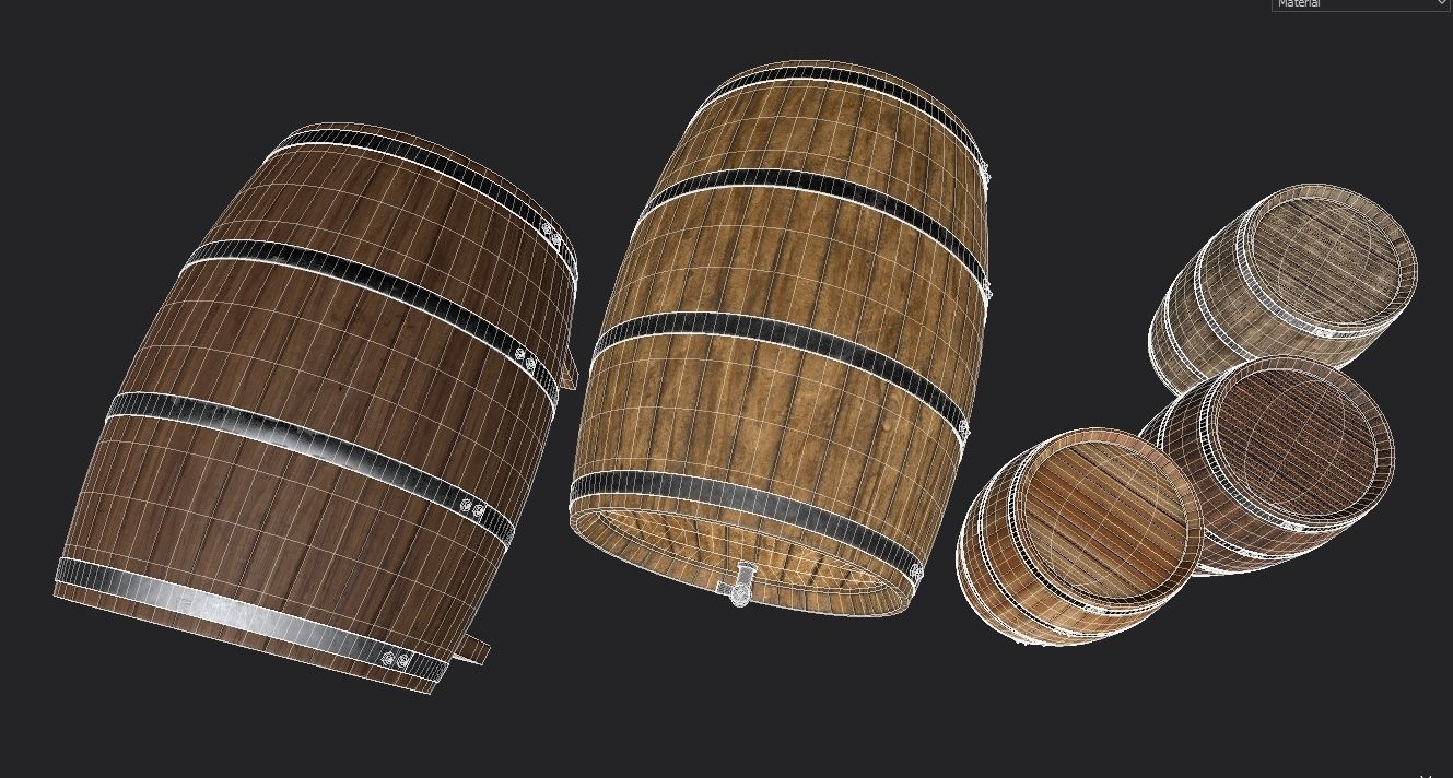 Old Decorative Wine Barrels PBR Low-poly 3D model_3