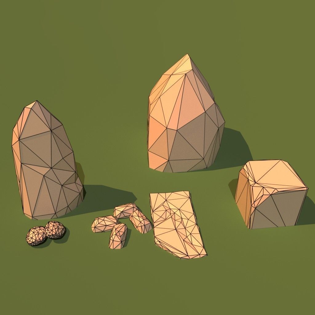 Low-Poly-Rocks rocks and stones Low-poly 3D model_3