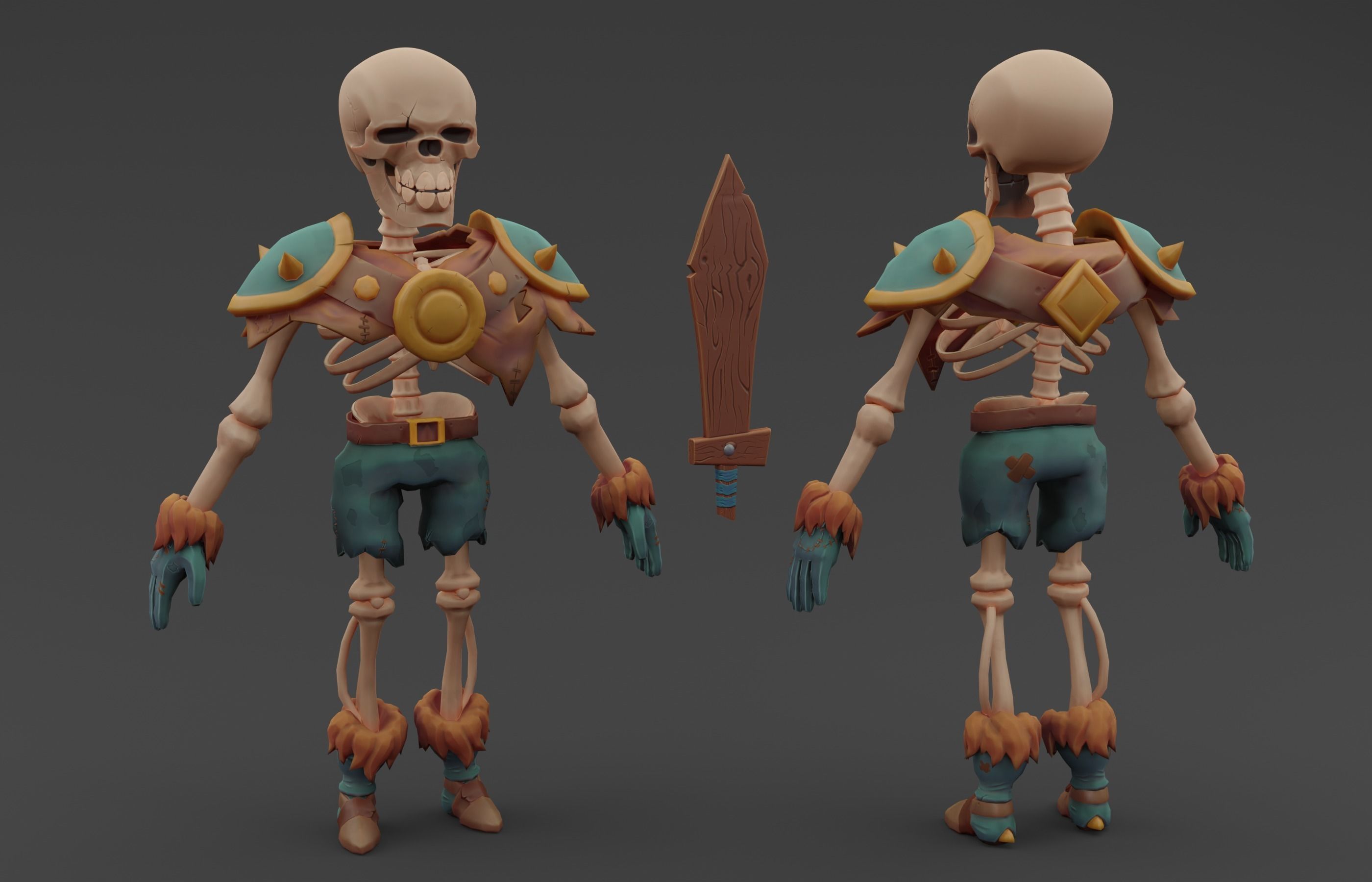 Skelly the Skeleton Warrior Animation Ready Low-poly 3D model_6