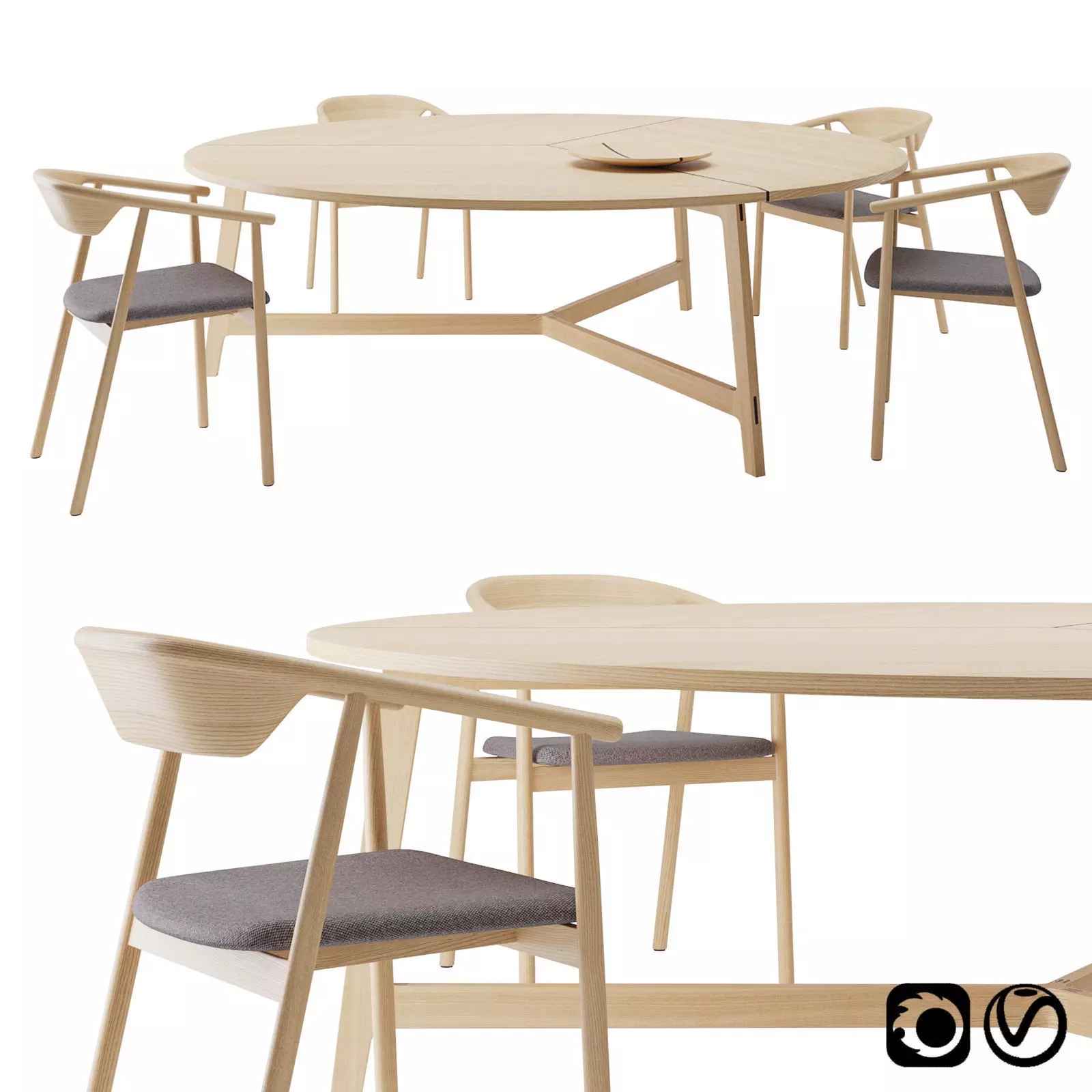 Mawari Table by De Padova and Leva Chair by Mattiazzi 3D model