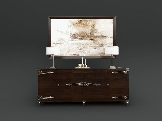 Console dresser with two lamps and painting Free 3D model