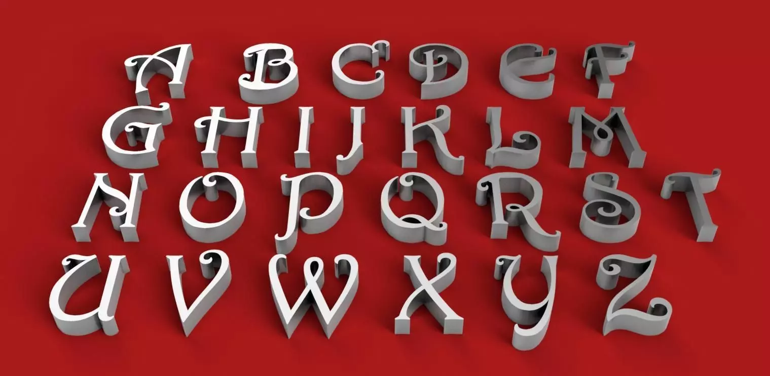 HARRINGTON FONT UPPERCASE AND LOWERCASE 3D LETTERS STL FILE 3D print model_0