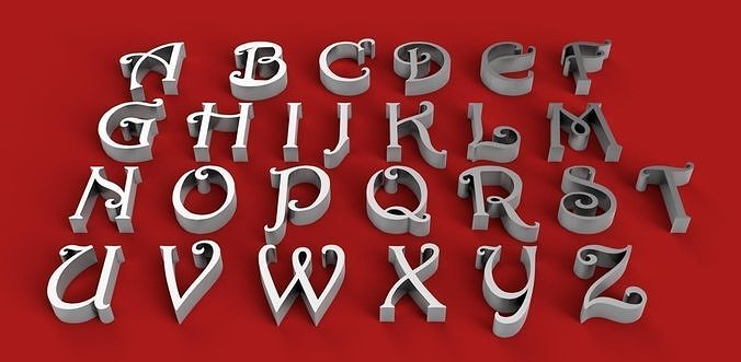 HARRINGTON FONT UPPERCASE AND LOWERCASE 3D LETTERS STL FILE 3D print model