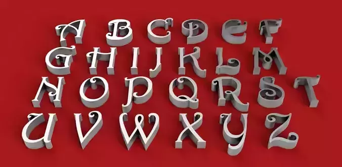 HARRINGTON FONT UPPERCASE AND LOWERCASE 3D LETTERS STL FILE 3D print model