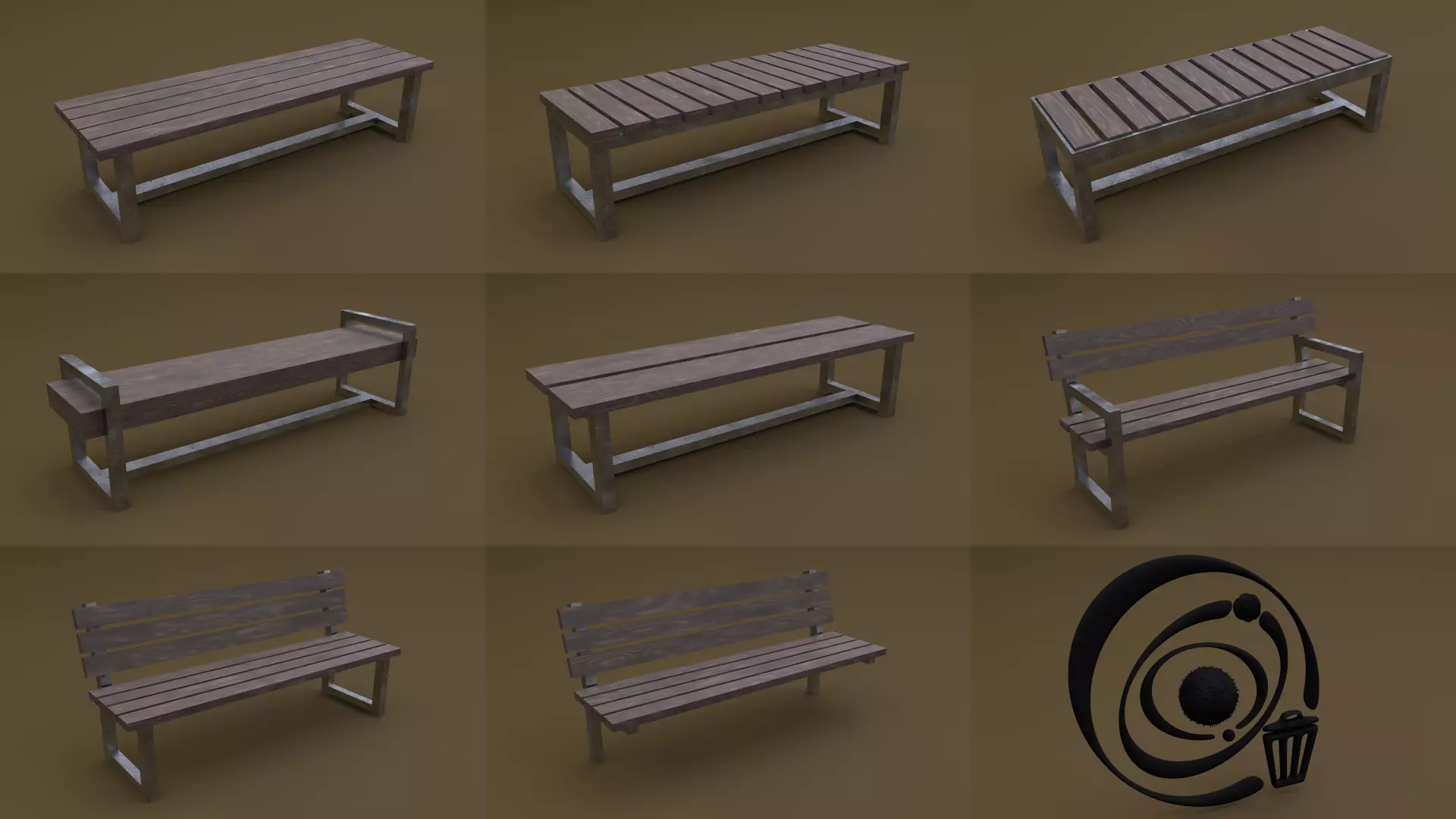 Bench Set 8M1T 04 Low-poly 3D model_0