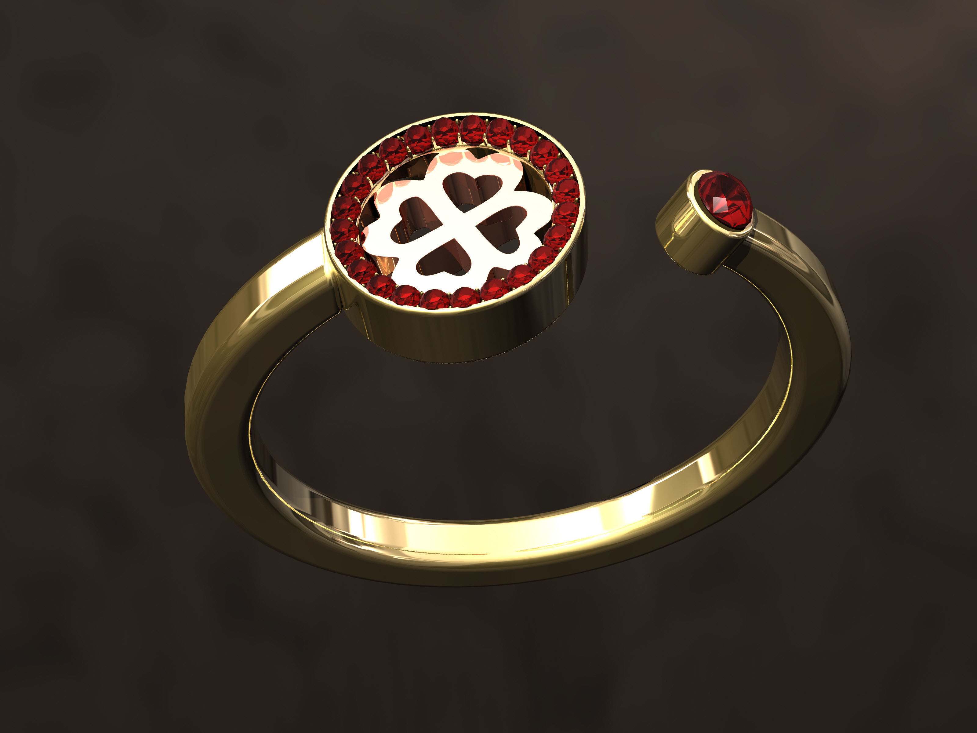 4 leaf clover ring with diamonds 3D print model_4
