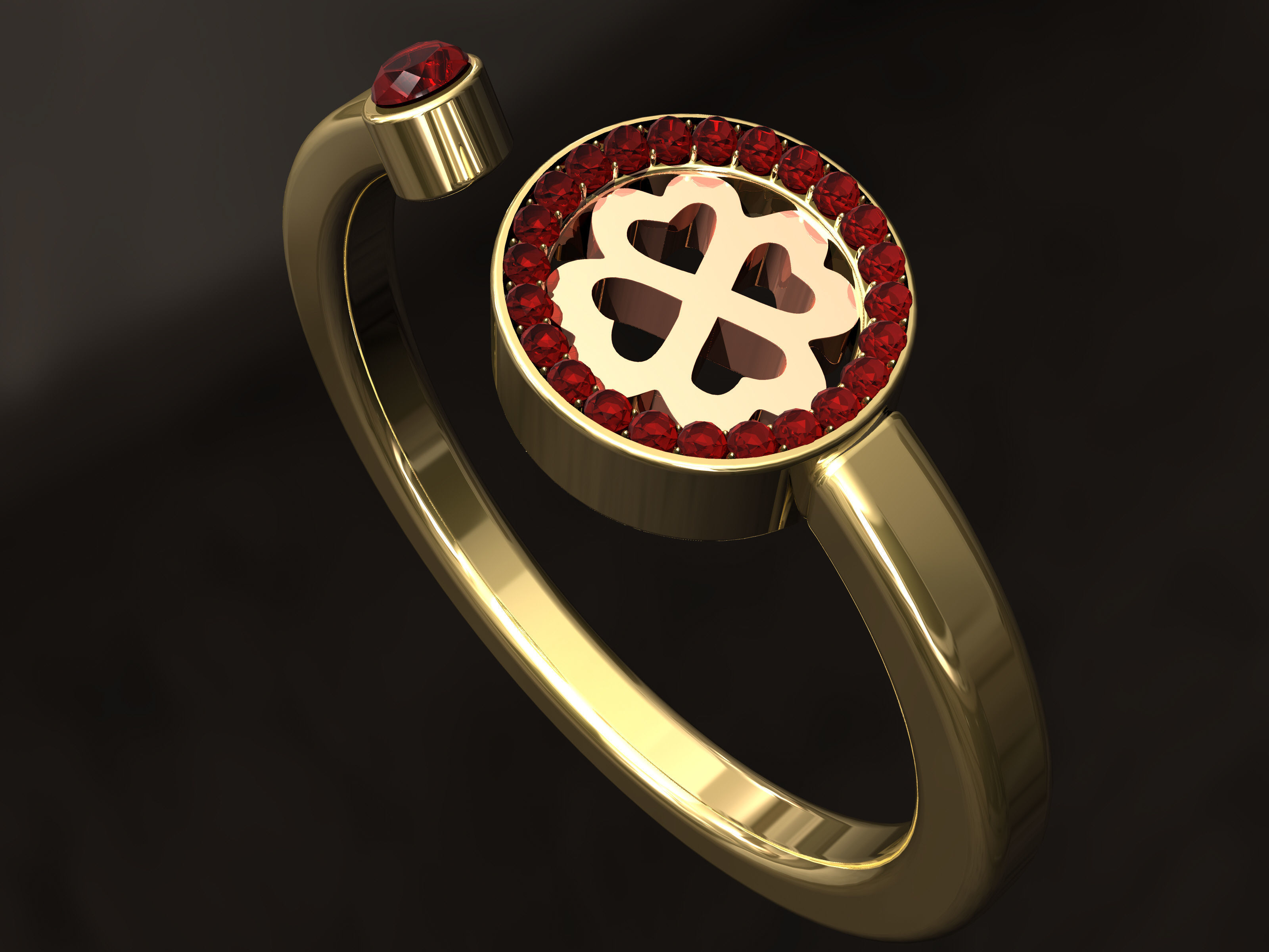 4 leaf clover ring with diamonds 3D print model_1