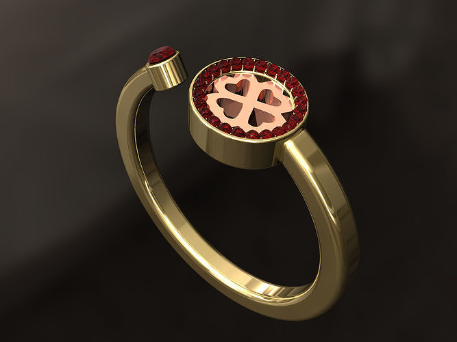 4 leaf clover ring with diamonds 3D print model