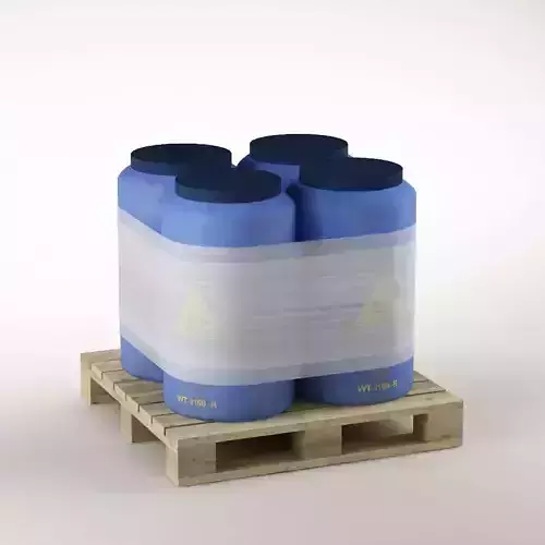 Plastic barrels on the pallet