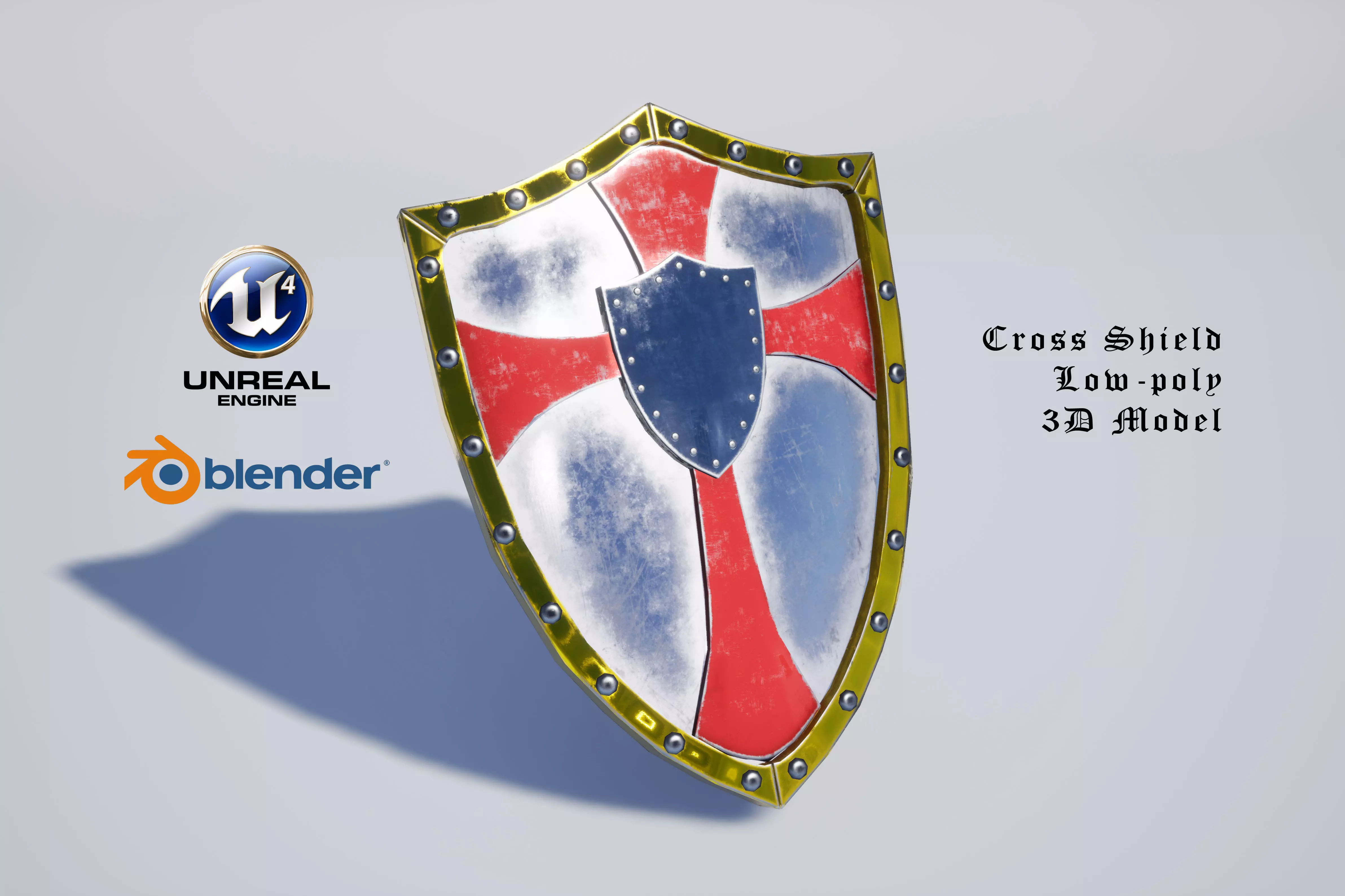 Cross Shield Low-poly 3D model_0