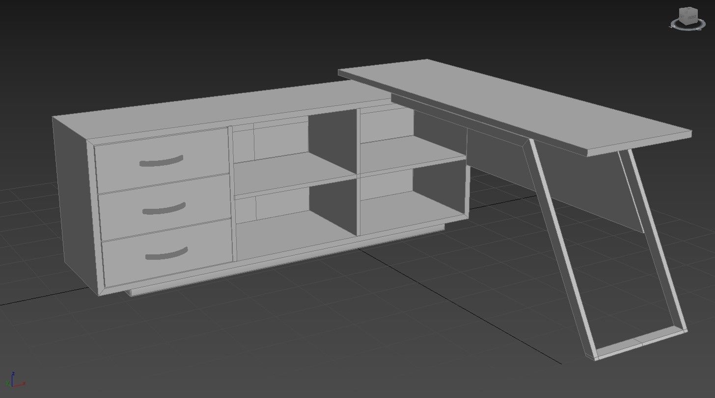 Table office desk with drawers and shelf 3D model_2