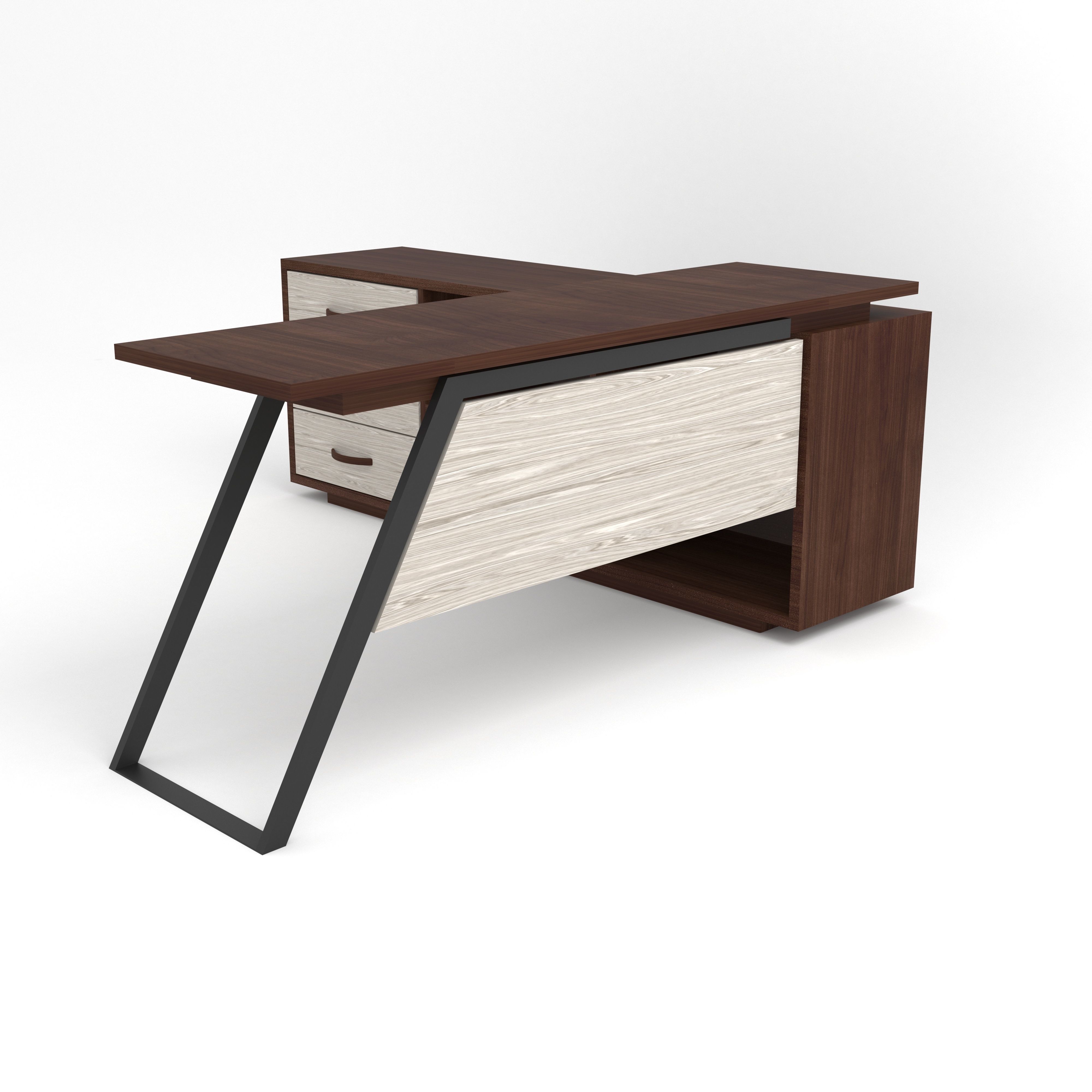 Table office desk with drawers and shelf 3D model_1
