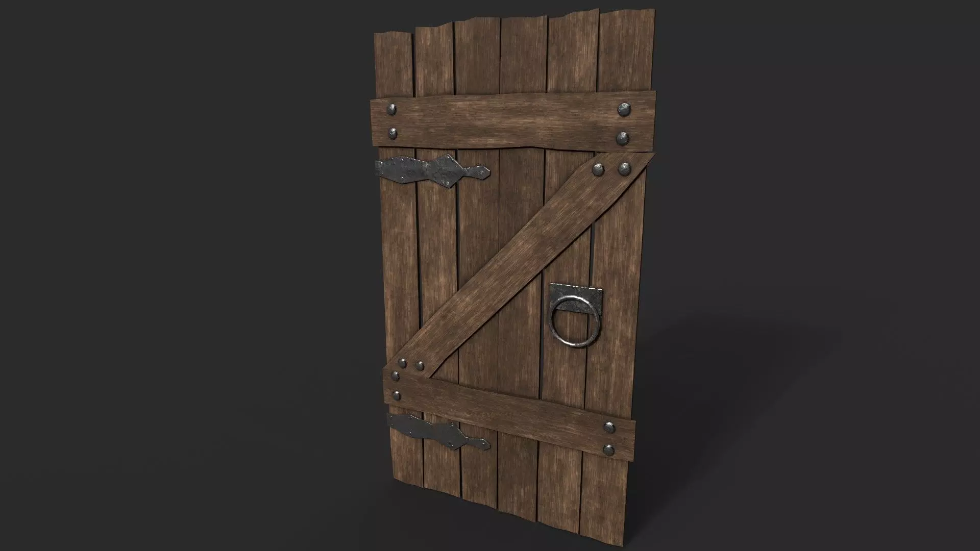 Wood Door Low-poly 3D model_0