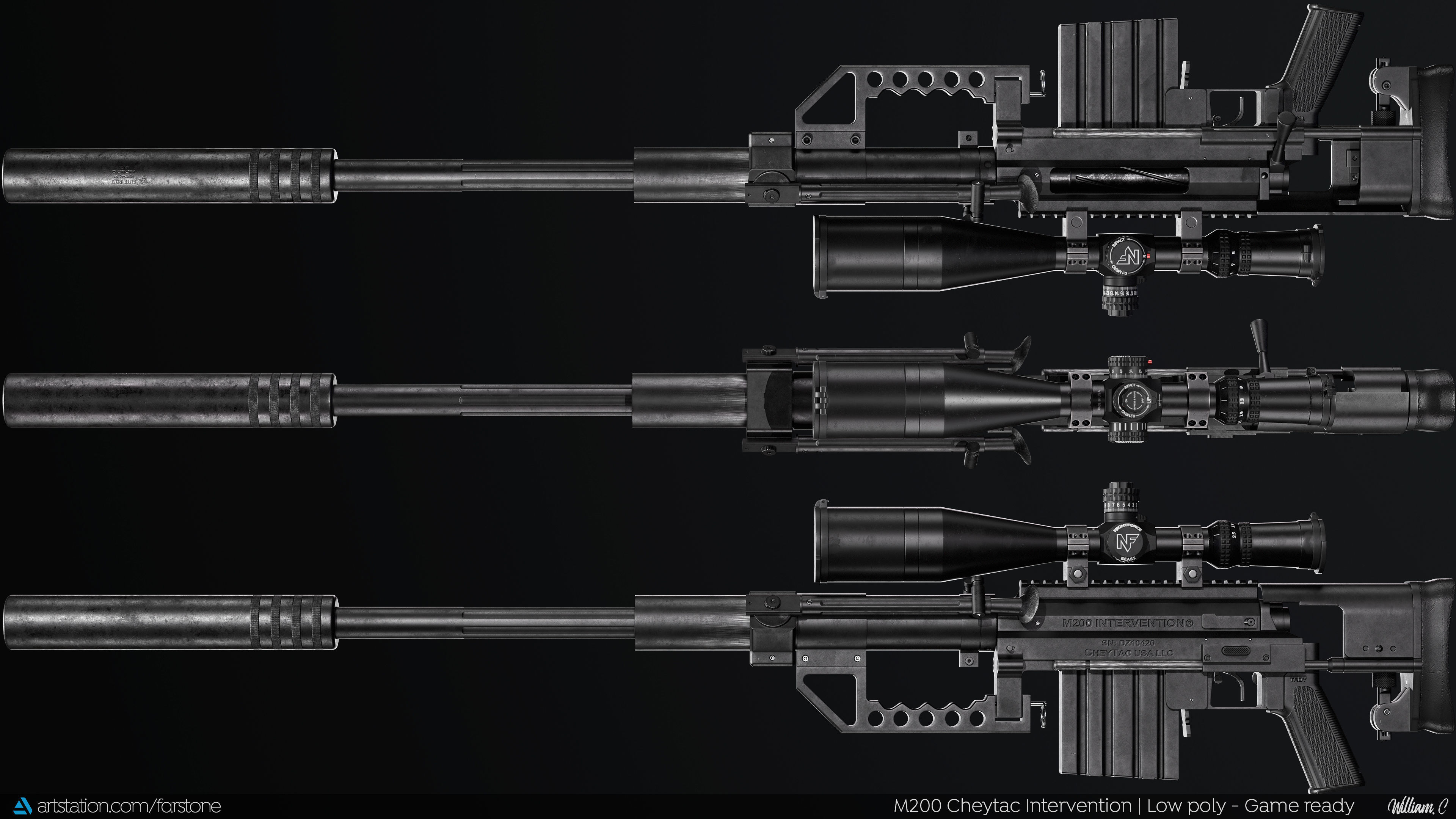 M200 Cheytac Intervention PBR GameReady Low-poly 3D model_4